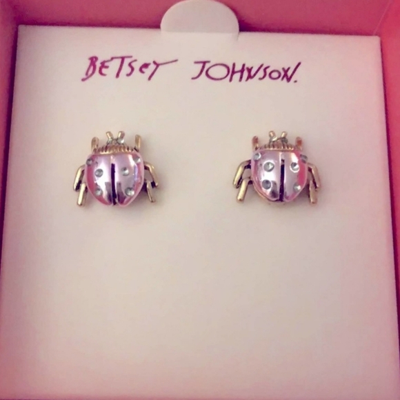 Betsey Johnson Jewelry - BETSEY JOHNSON Gorgeous Pink Metallic Ladybug Earrings NIB!